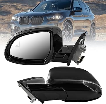Left Driver Side Mirror with Camera Fits for BMW X3 G01 2018-2024 Support BSM Support Power Folding Power Adjustment Heated with Turn Signal Light 9 Pins