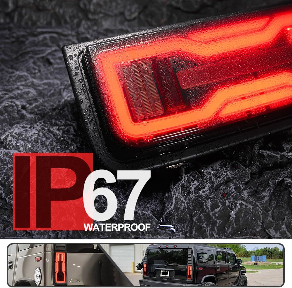2Pcs LED Tail Light Assemblies for Hummer H2 SUV 2003-2009 LED Taillight Turn Signal Light Brake Light Parking Light Reversing Lamp Replace OEM Tail Lamp Smoked Lens