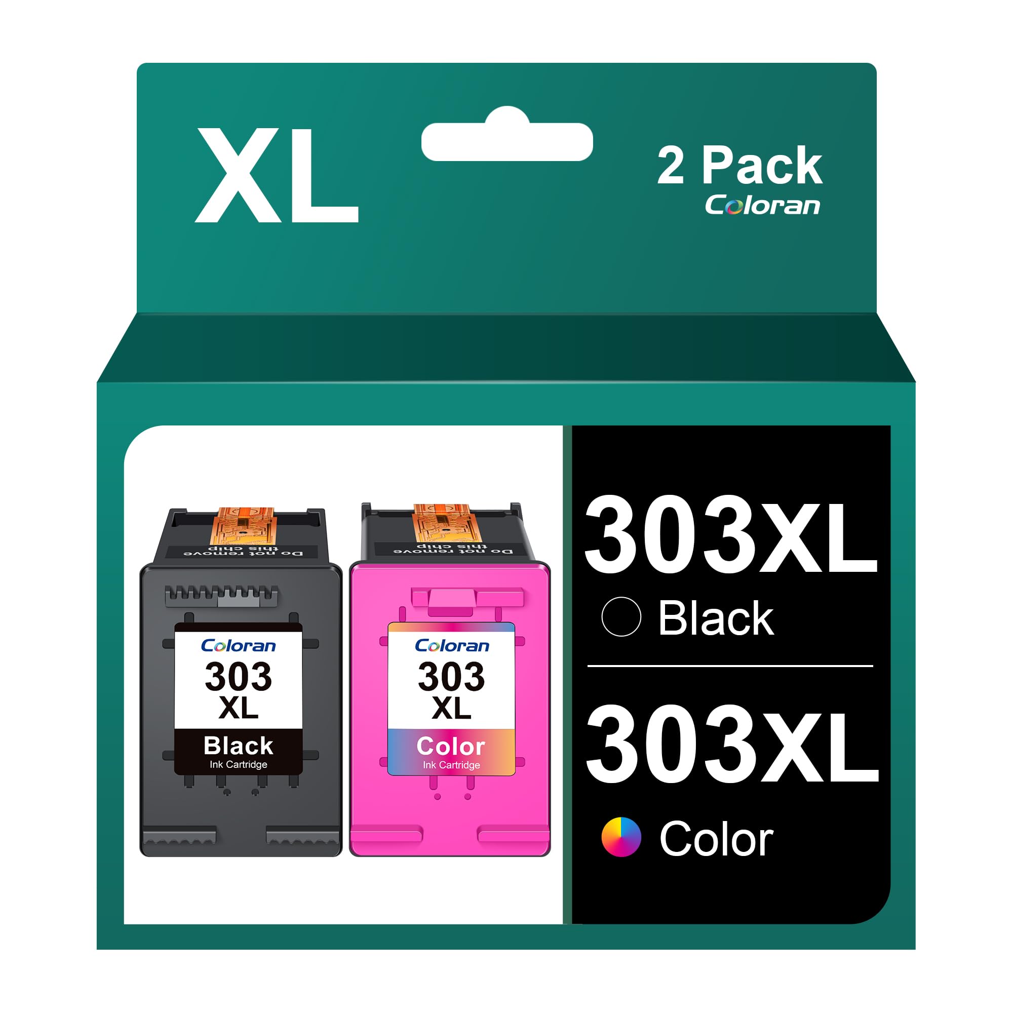 Coloran 303 XL Ink Cartridges Replacement for HP 303 XL 303XL Black and Colour for HP Envy Photo 6230 6220 6234 6232 7830 7134 (2-Pack)