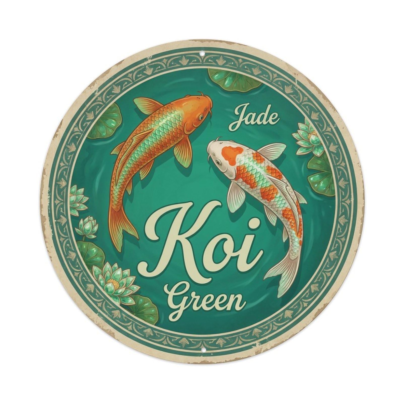 Koi Fish Jade Green Precious Waters Gem Jewel Vibrant Metal Tin Sign