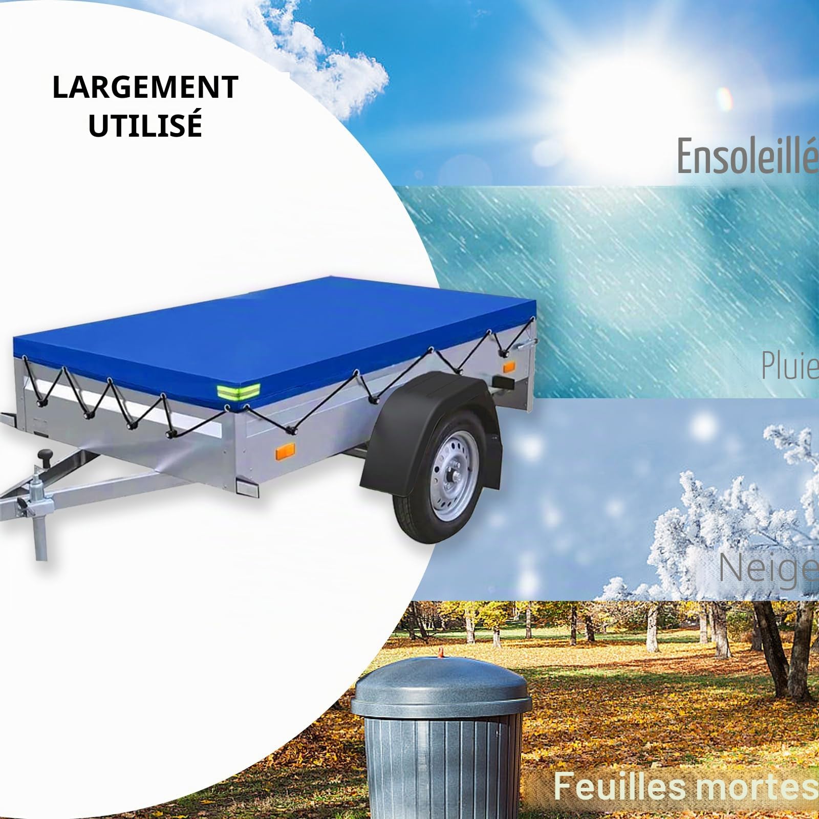 Bâche pour Remorque 214 X 122 X 13cm, 600D PVC Renforcé, Protection Plate avec Corde et Bandes Réfléchissantes, Adaptée Aux Remorques de Voiture 750 kg
