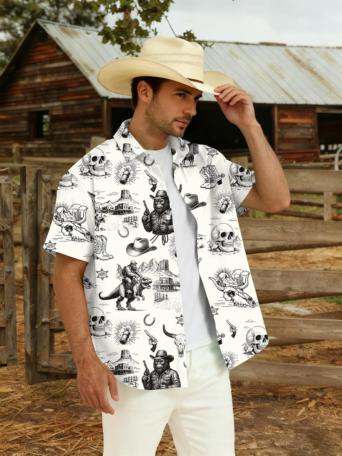 Western Shirts for Men Cowboy Country Shirt Short Sleeve Retro Button Down Outfits - Image 6