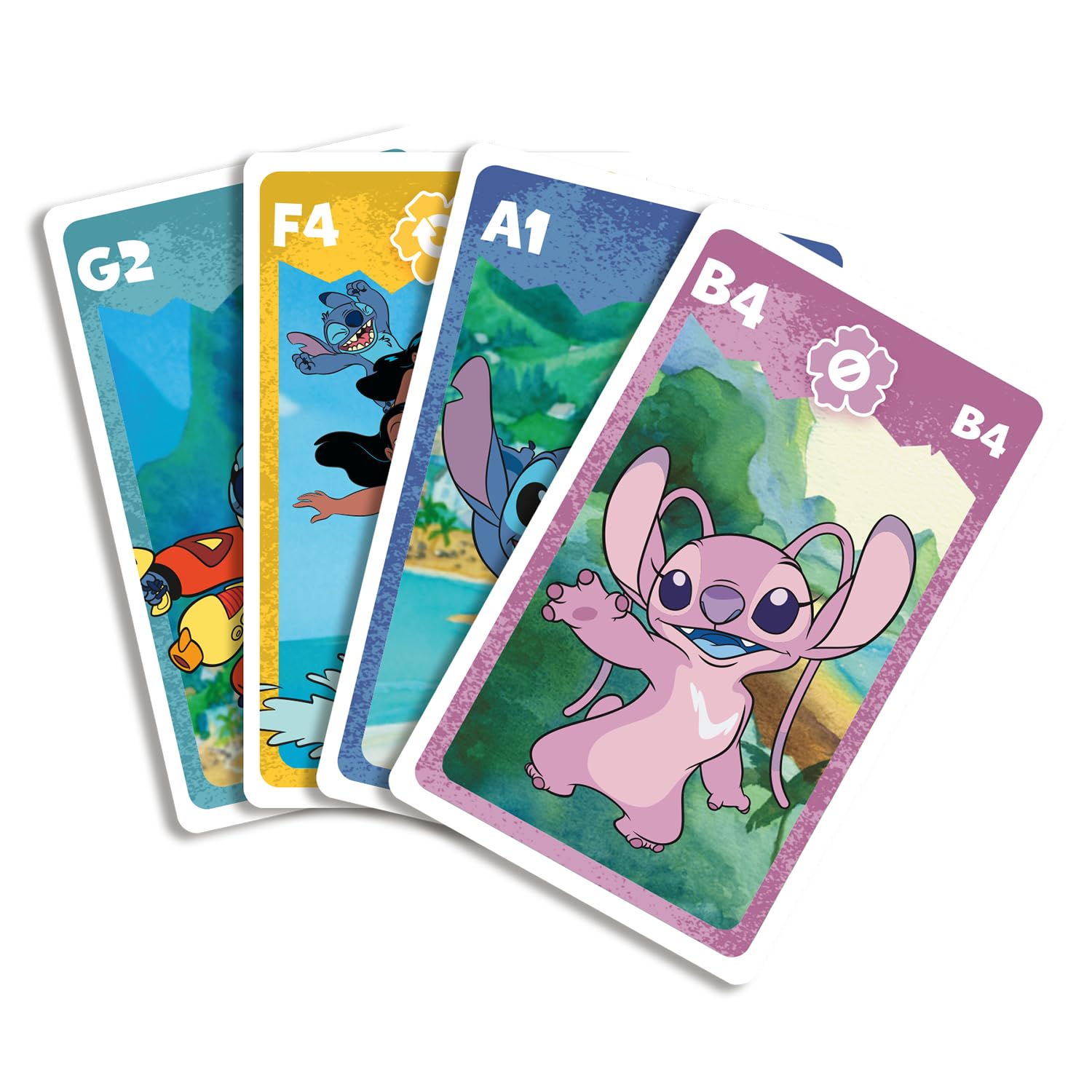 Shuffle - Juego de Cartas 4 en 1 Stitch – 7 Familias, Batalla, Memo y Acción – Juego de Cartas Disney Lilo & Stitch para niños, Familia y Amigos – a Partir de 4 años, a Partir de 2 Jugadores