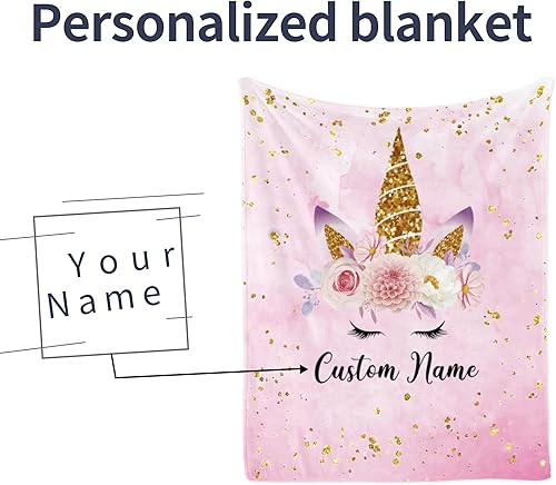 Vista 144 de Manta personalizada de unicornio con nombre para niña, niños personalizados, franela suave rosa, regalo personalizado para cumpleaños, Navidad, baby