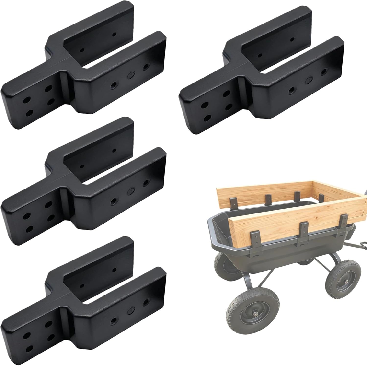 Maximum Coverage Garden cart Sidewall Brackets (8-Pack) - One-Piece Molded Nylon, 200LB Capacity Each, Compatible with Gorilla Cart 7 & 12 cu/ft Models, Black