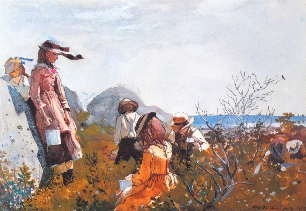 Feeling at home KUNSTDRUCK auf GEROLLTE LEINWAND Die Beerenpflücker Homer Winslow - Landschaft horizontal Leinwandbilder auf 380gr 100% baumwolle cm_76_X_111