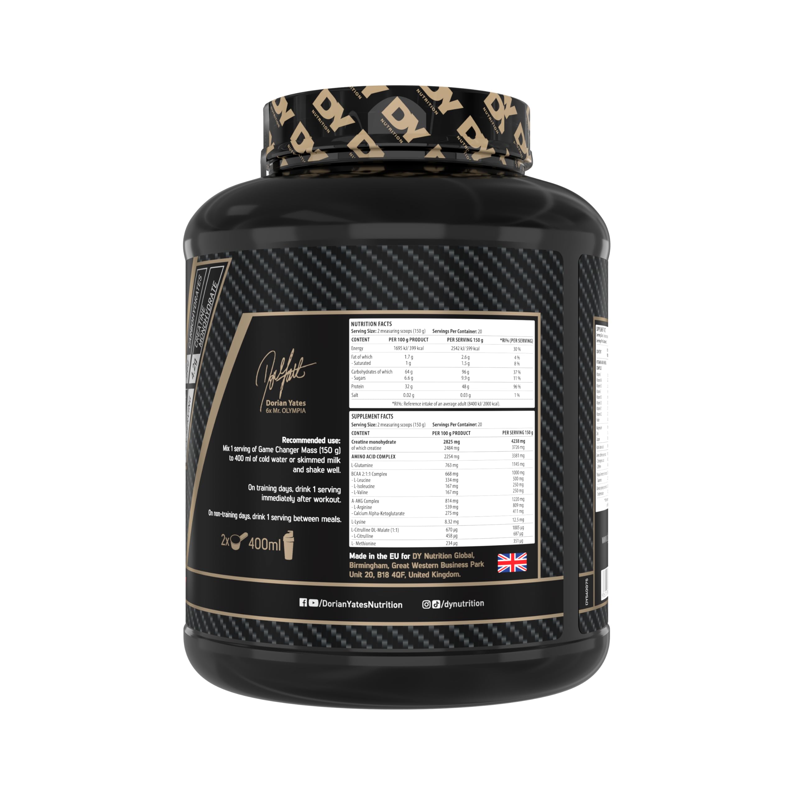Dorian Yates Nutrition Game Changer Mass (3000g) Strawberry - Przyrost masy ciała - Z kreatyną