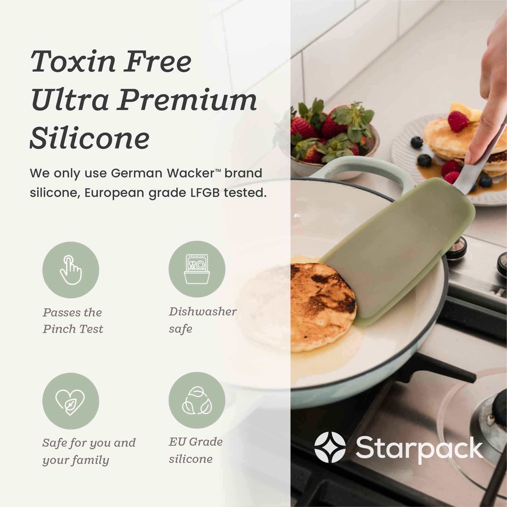 Starpack "Flex & Flip" Flexibles Pfannenwender-Set aus Silikon (3 Stück) – hoch hitzebeständige Spatel zum Kochen von Eiern bei 315 °C – Pfannenwender aus Silikon, LFGB-Qualität, antihaftbeschichtete
