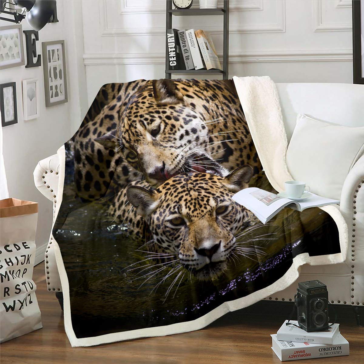 Loussiesd Leopard Sherpa Throw Blanket Safari Cheetah Print Plush Blanket Wild Animal Theme Fleece Blanket for Couch Sofa Wildlife Style Decor Fuzzy Blanket Ultra Soft Single 50"x60"
