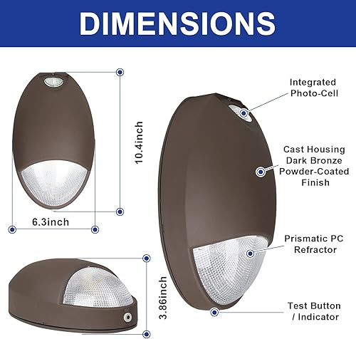 Miniatura 5 de OSTEK Paquete de luz LED de emergencia de 12 W con sensor de fotocélula de respaldo de batería, paquete de pared LED IP65 para exteriores,