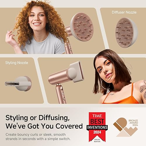 Miniatura 4 de Dreame Secador de pelo Pocket Pro, secador de pelo de viaje de doble voltaje con difusor, soplador de pelo iónico profesional de alta velocidad de