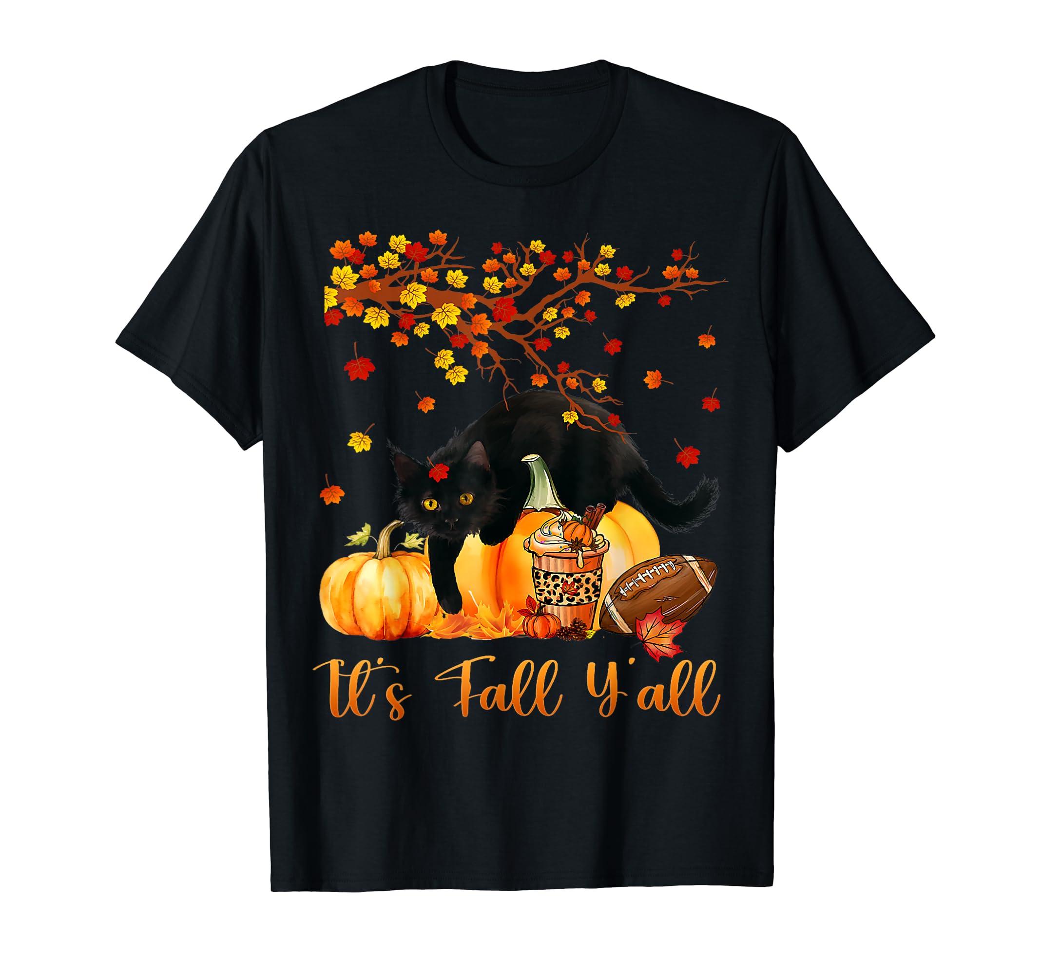 It's Fall Y'all Cute Black Cat LoversThanksgiving Halloween T-Shirt