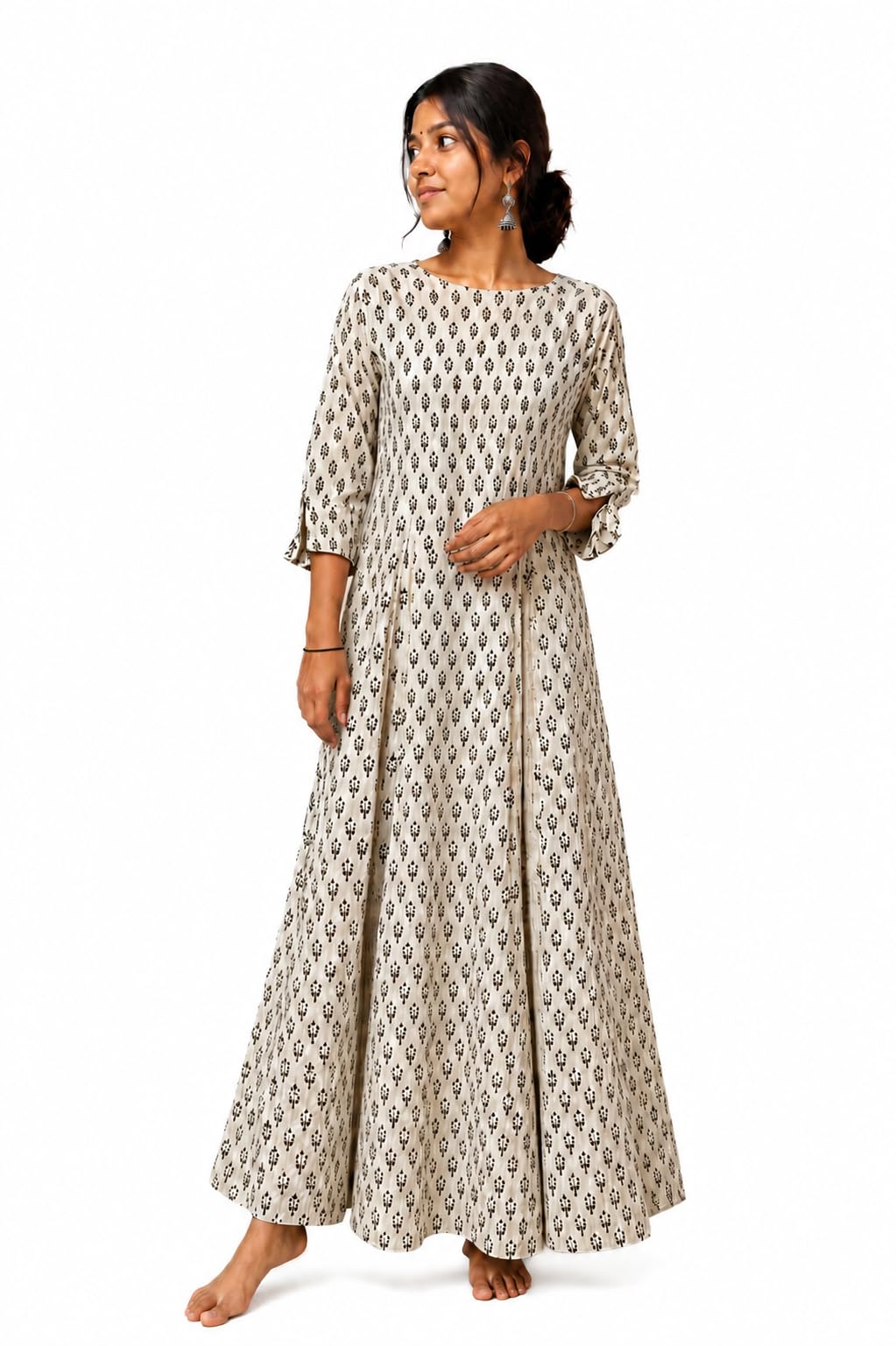 Beige Floral Print Anarkali Gown-image-30