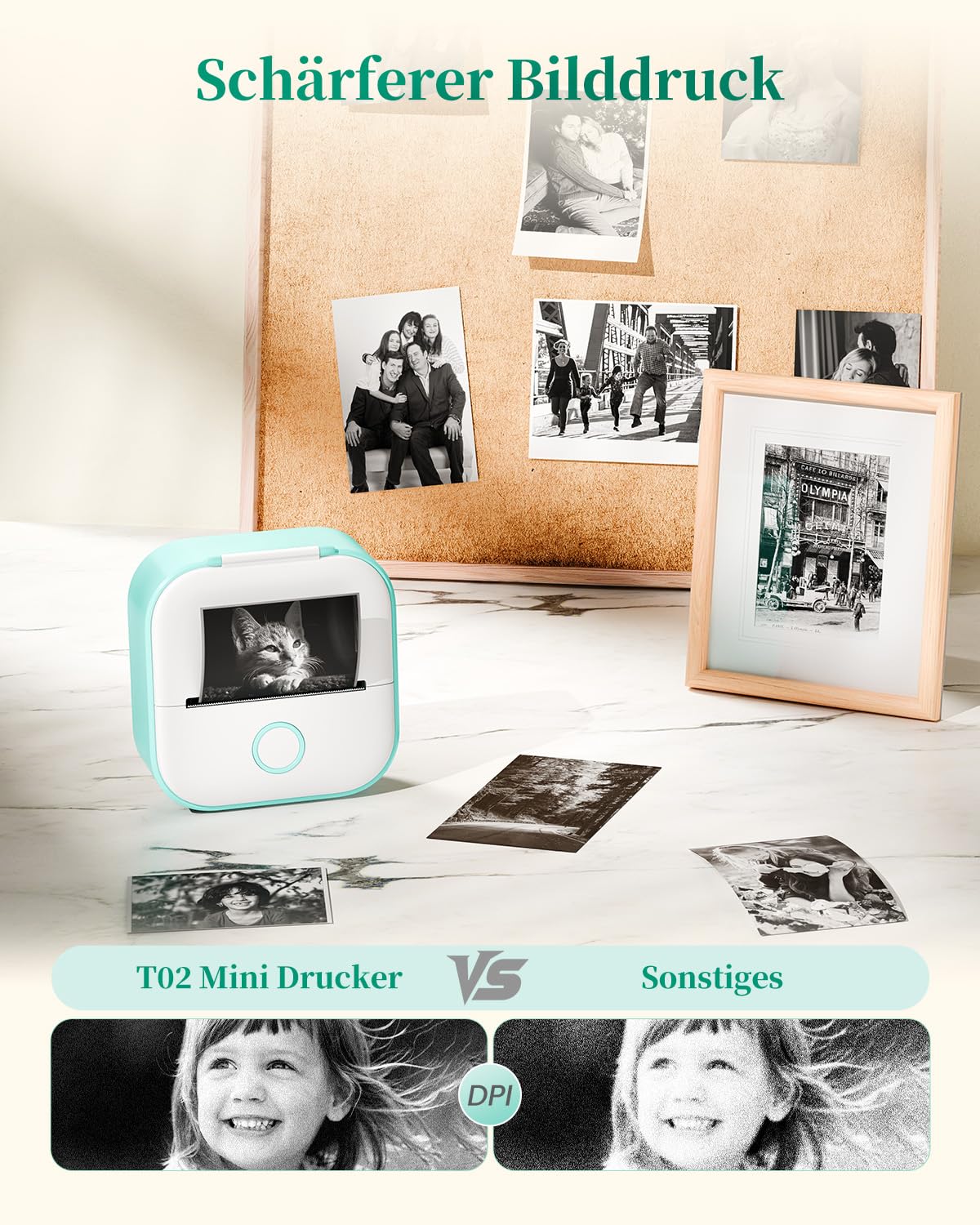 Mini Drucker T02 Mini Drucker für Smartphone Fotodrucker Mini Thermodrucker | Bluetooth Etikettendrucker Minidrucker Aufkleber Drucker für Geschenke, Studiennotizen, Anatomische Diagramme, Fotos