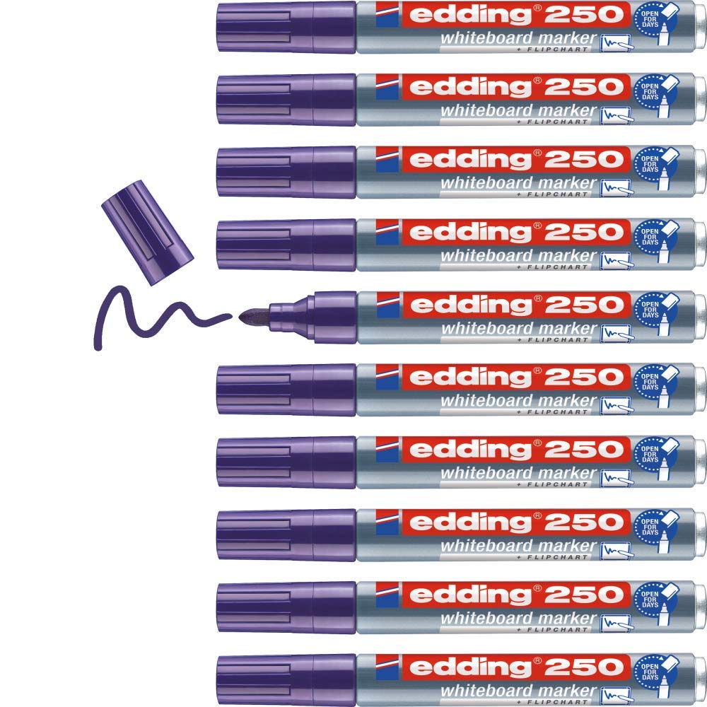 edding 250 whiteboard marker - violet - 10 whiteboard pens - round tip 1.5-3 mm - whiteboard pen dry wipe - for whiteboards, flipcharts, pinboards, magnetic and memo boards - sketchnotes
