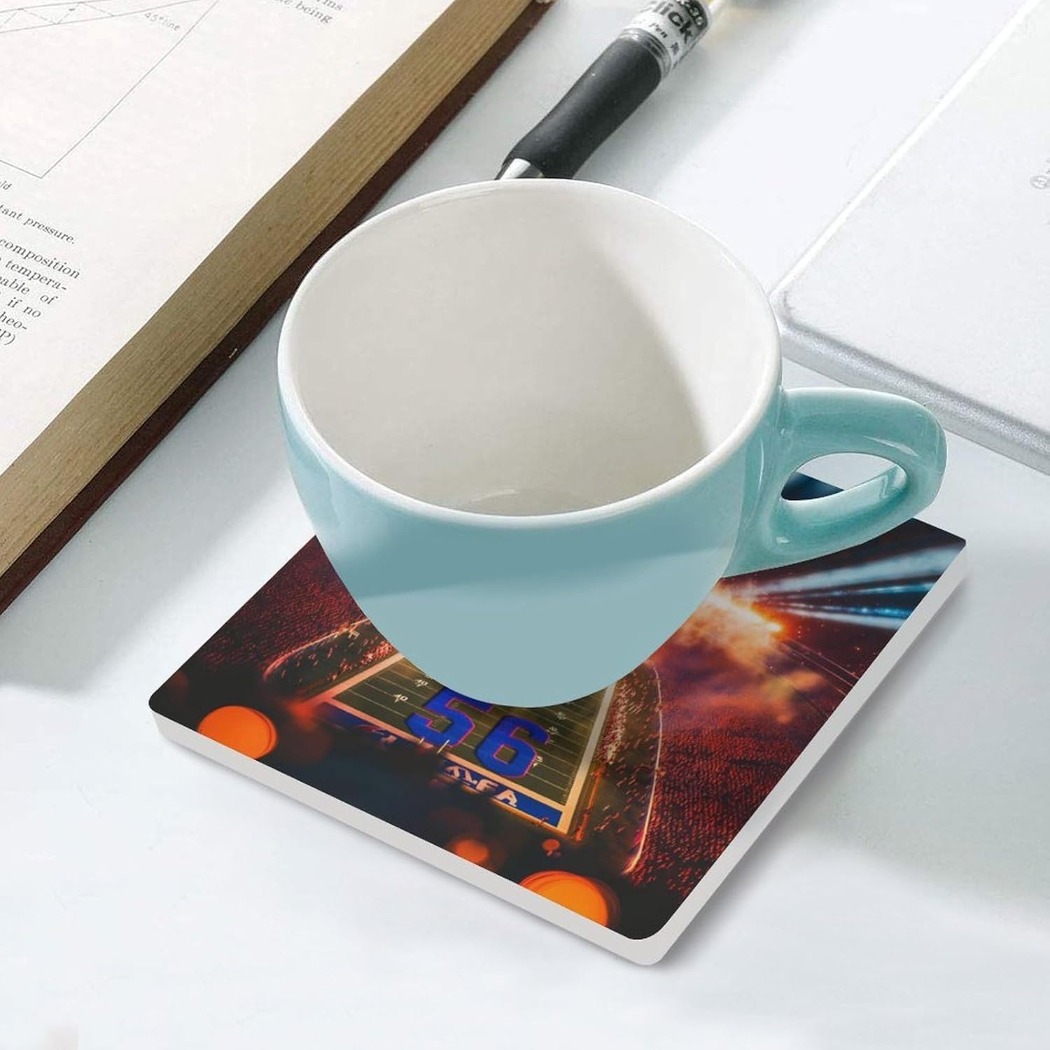 Football Field Ceramic Coasters Square Drinks Coaster Coffee Table Decor Table Coaster for Home Bar