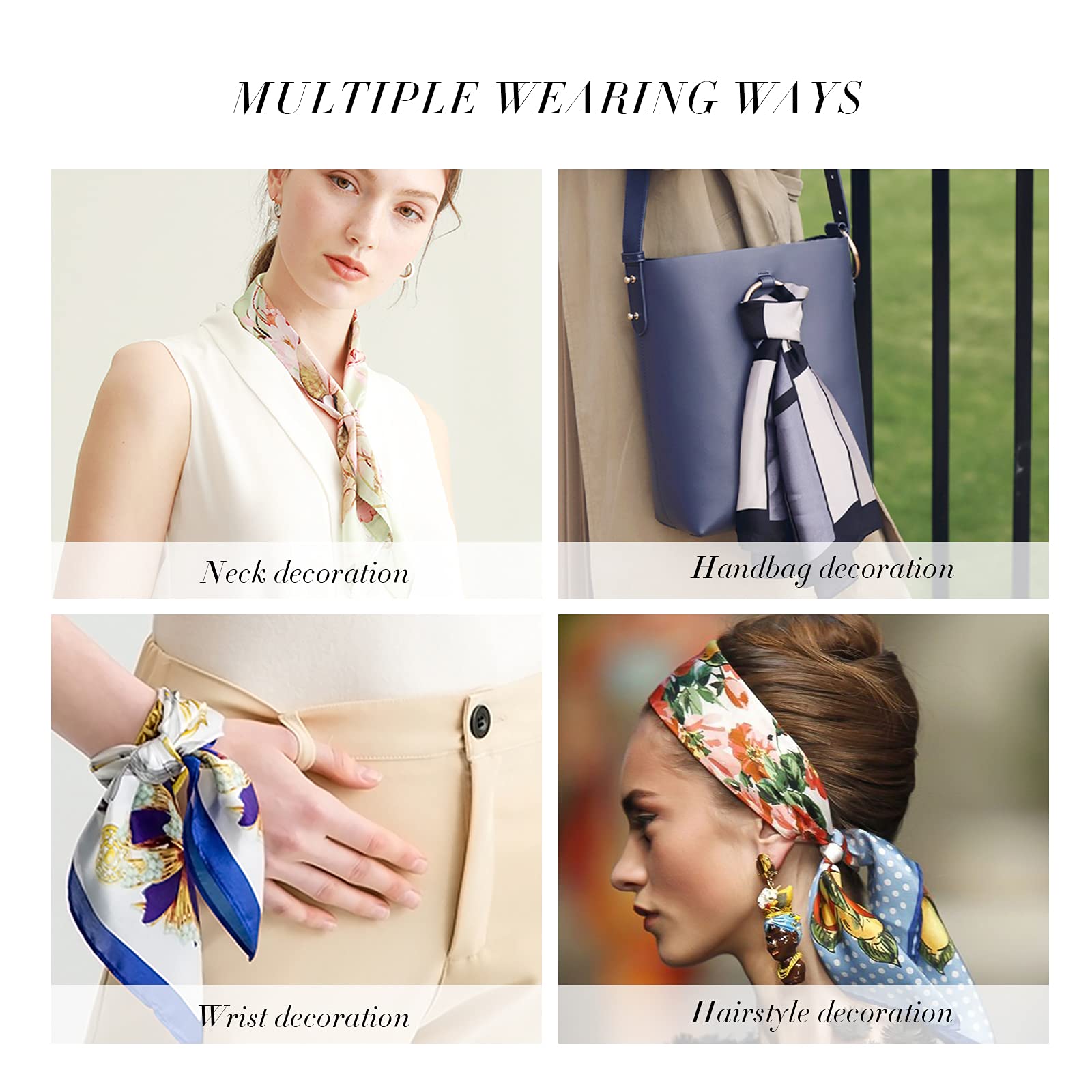 ALANIZ Bufandas de mujer, bufanda de seda, bufanda cuadrada for mujer, bufandas ligeras de satén con estampado de flores de cerezo, pañuelo for el cuello, tocado, diadema for mujer