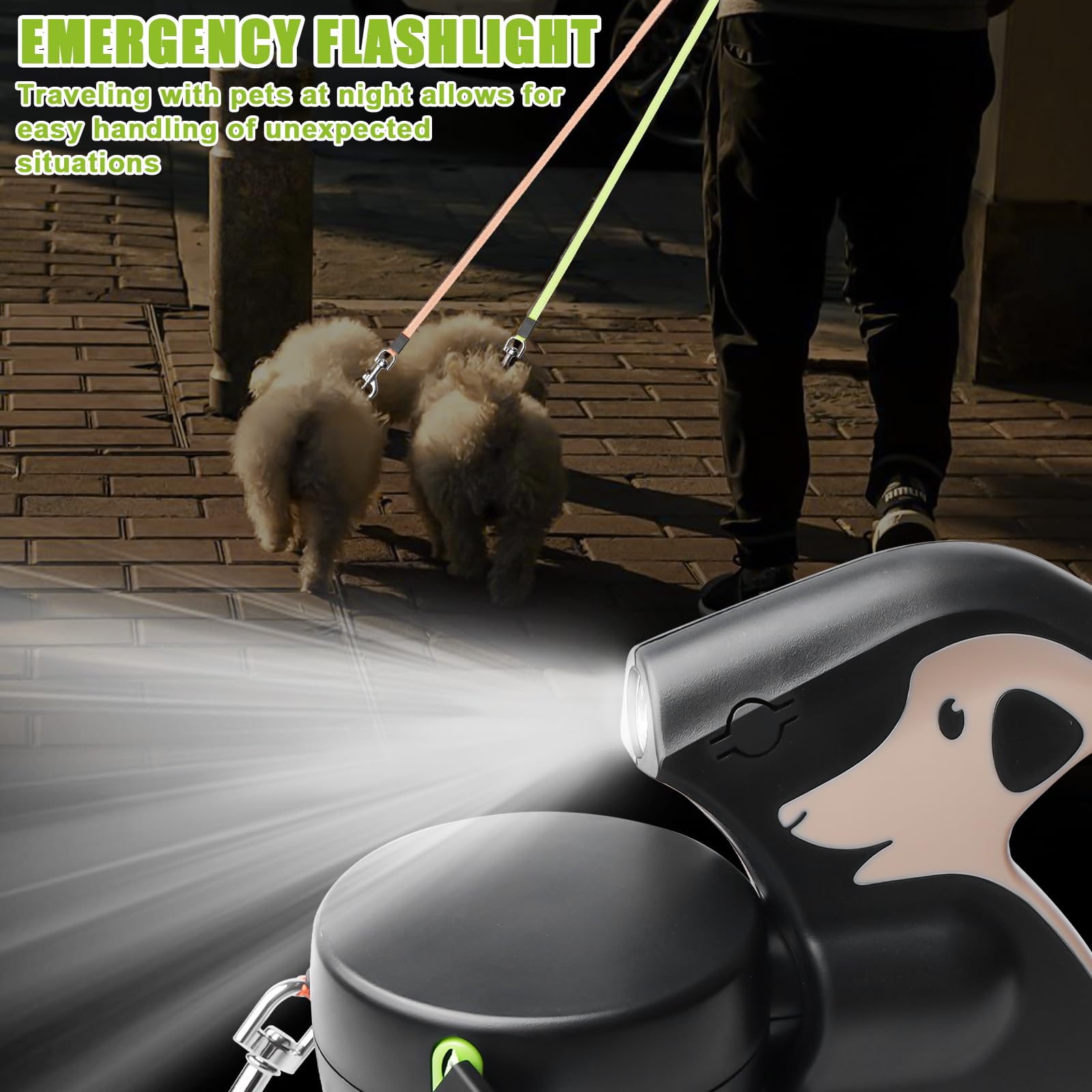 Laisses Doubles Rétractables Automatiques pour Chiens, 3M Laisses Doubles Rétractables avec Lumières LED, Double Laisse Rétractable pour 2 Chiens pour Petite Et Moyenne Taille(Brun)