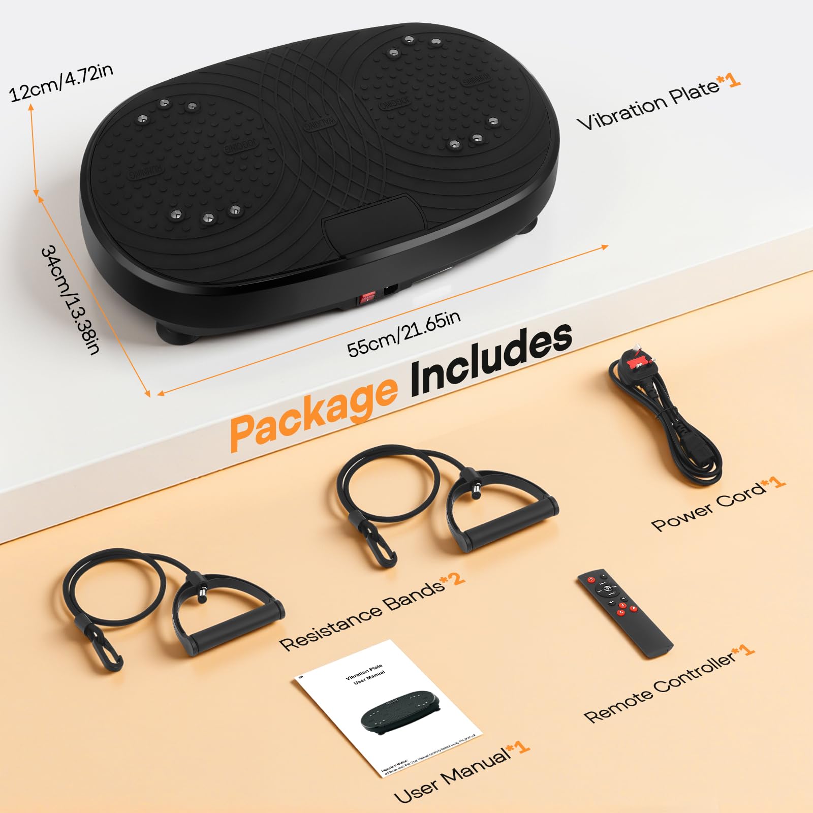 Vibration Plate, Plateforme de Fitness Vibrante pour Le Drainage Lymphatique, 120 Niveaux d’Intensité Plaque Vibrante Maison Antidérapante avec Haut Parleur Bluetooth & Télécommande