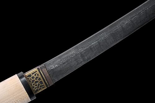 Miniatura 6 de Katana antigua hecha a mano Shirasaya Samurai japonés Espada recta afilada Damasco doblado acero antiguo hoja