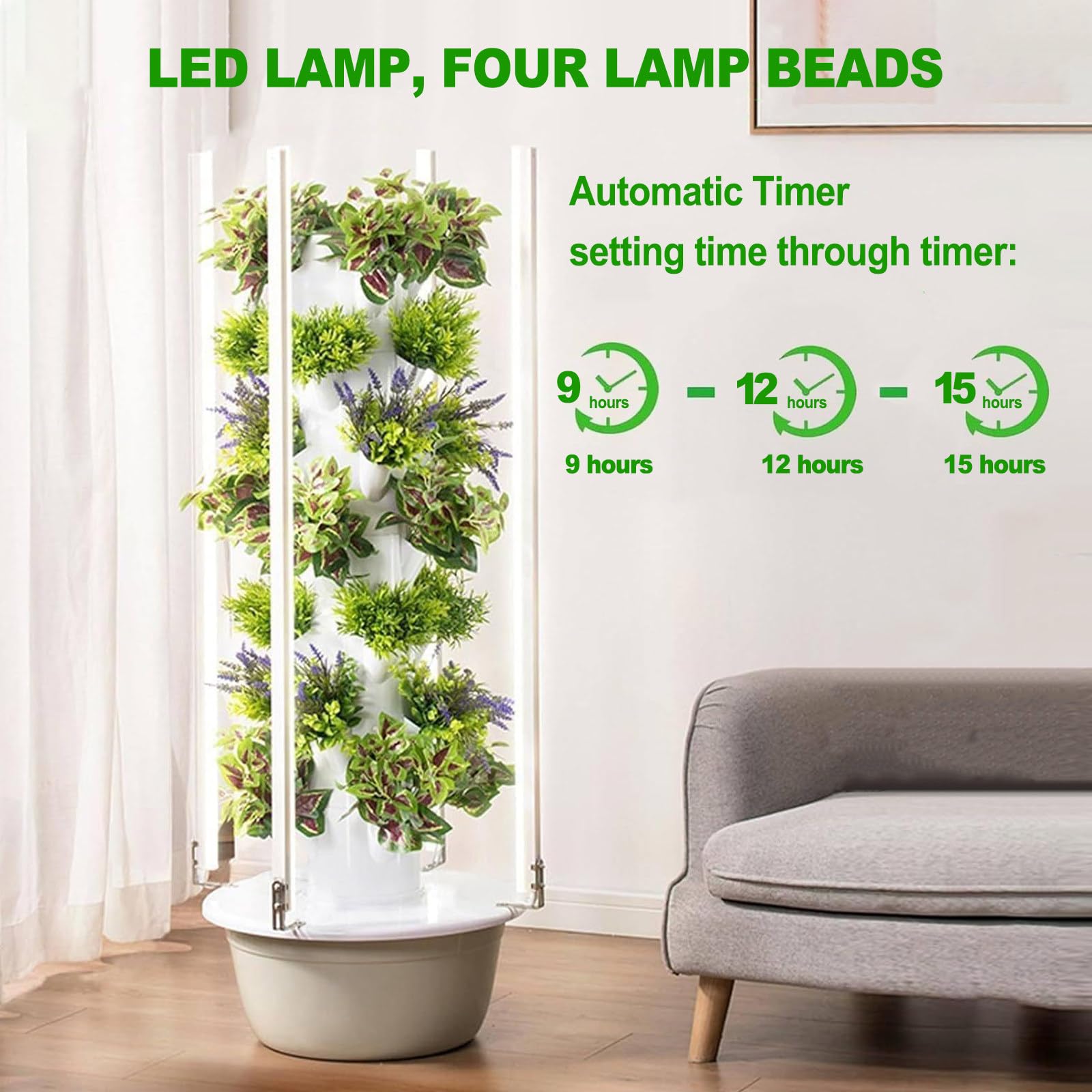 Kit de germinación hidropónica 20/28/36 y Torre de Cultivo Vertical con luz LED y Bomba de Agua, jardín Interior sin Tierra para Verduras y Hierbas orgánicas de la Granja a la Mesa 5Layer