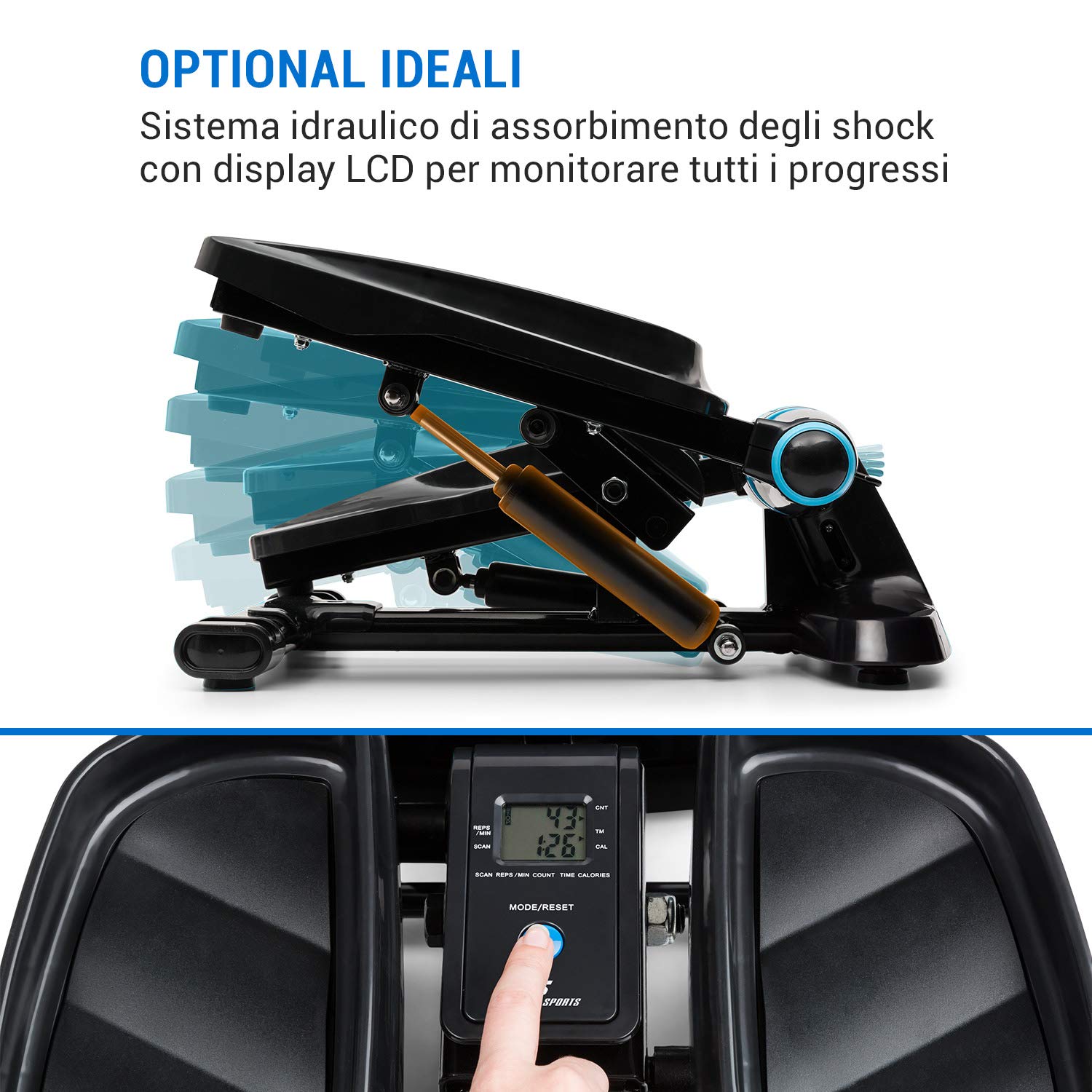 Capital Sports Galaxy Step - Ministepper, Stepper Fitness da Casa, Max: 110 kg, Superfici Premium, Computer Multifunzione con Display LCD, incl. Power Rope, Shock-Absorbing-System Idraulico