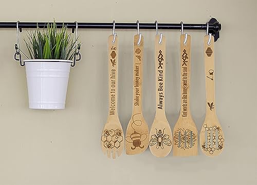 Miniatura 2 de Juego de 5 cucharas de cocina de madera de abeja, regalos de abeja, decoración de cocina de abeja, regalos para apicultores, cucharas de utensilios