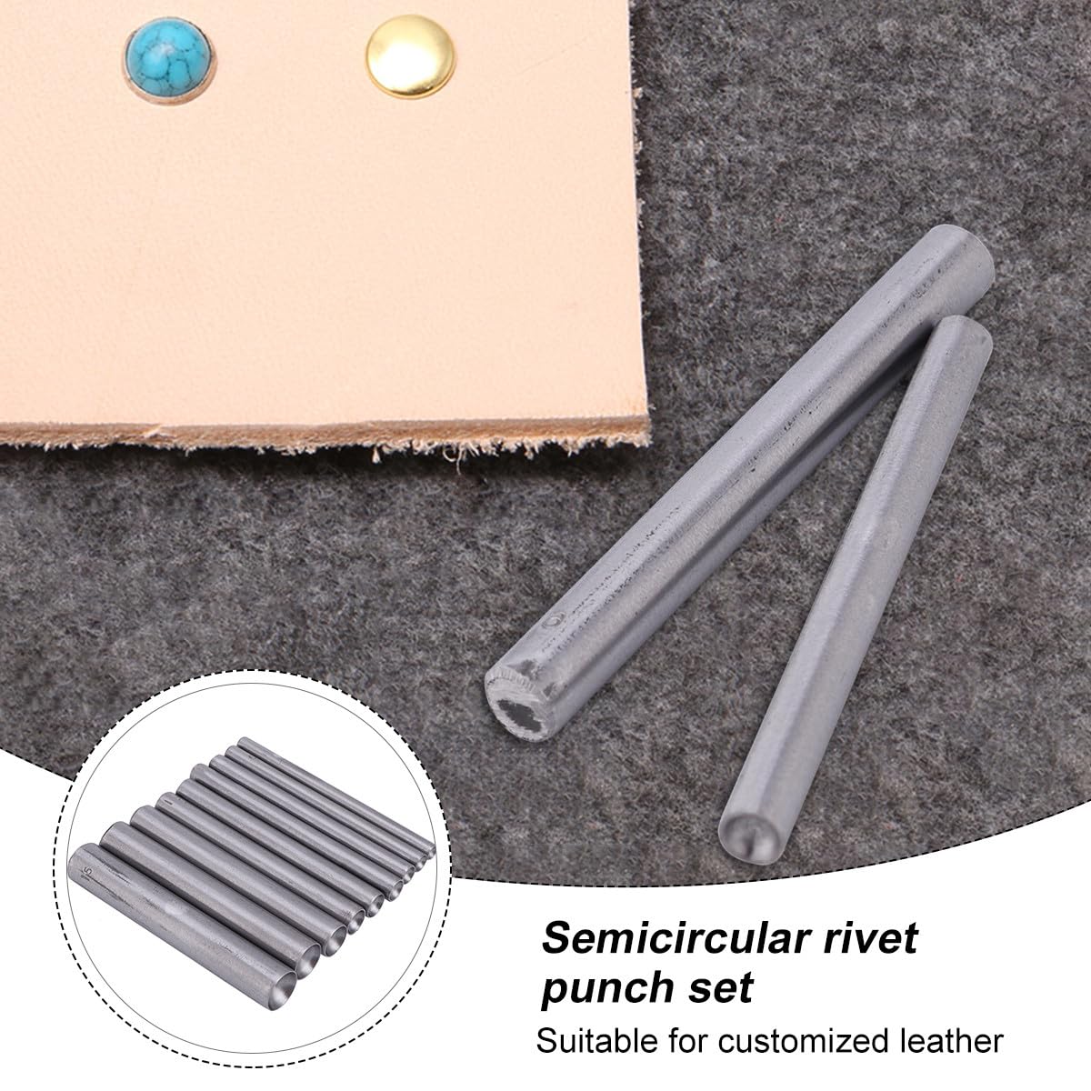 Jeu de Poinçons Creux Outil Artisanal Précis Coupe Nette en Acier Inoxydable 9pcs pour Cuir et Joints pour Paquet en Toile et Ceintures