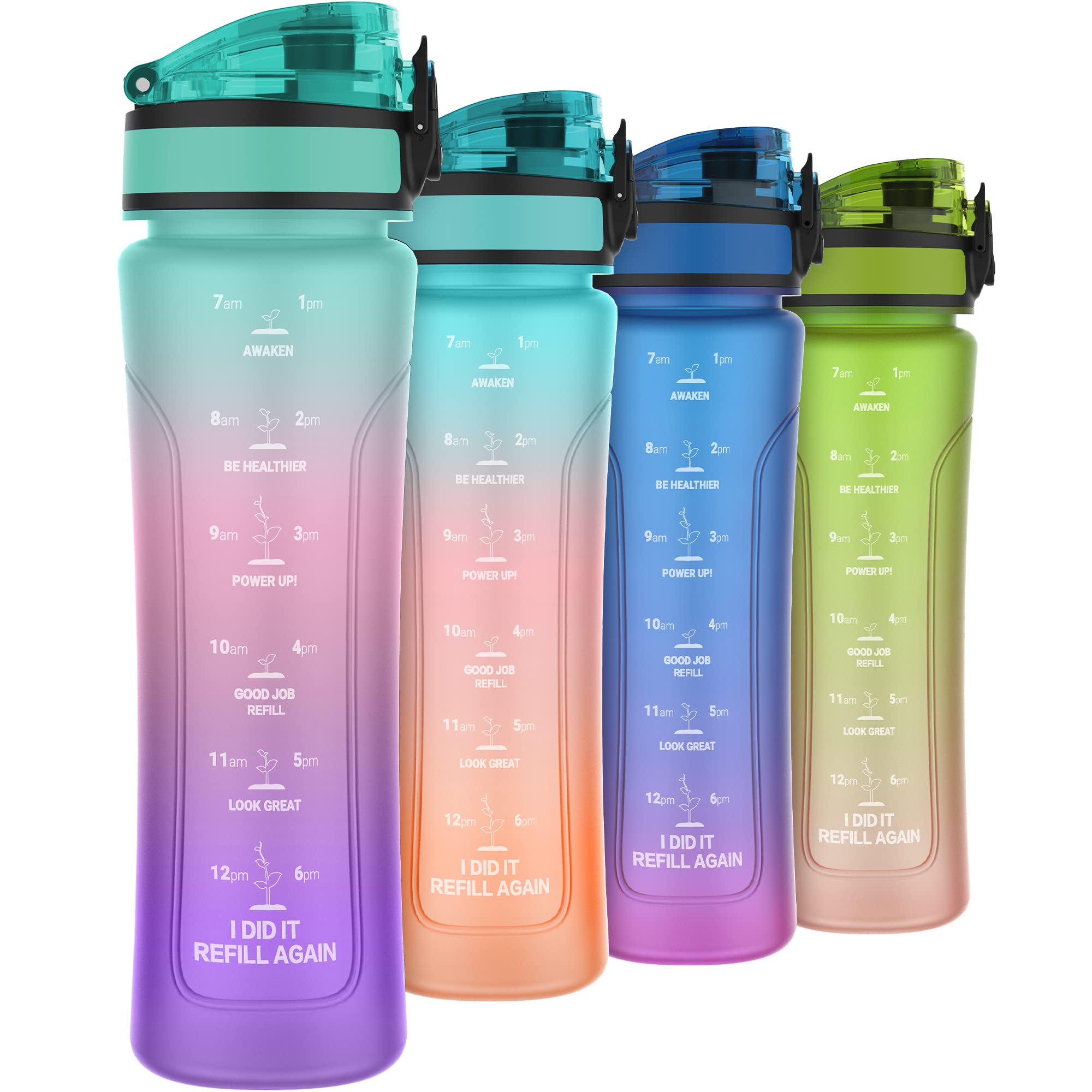 15oz Kids Sports Water Bottles for School with Spout Lid (Green Pink Purple)