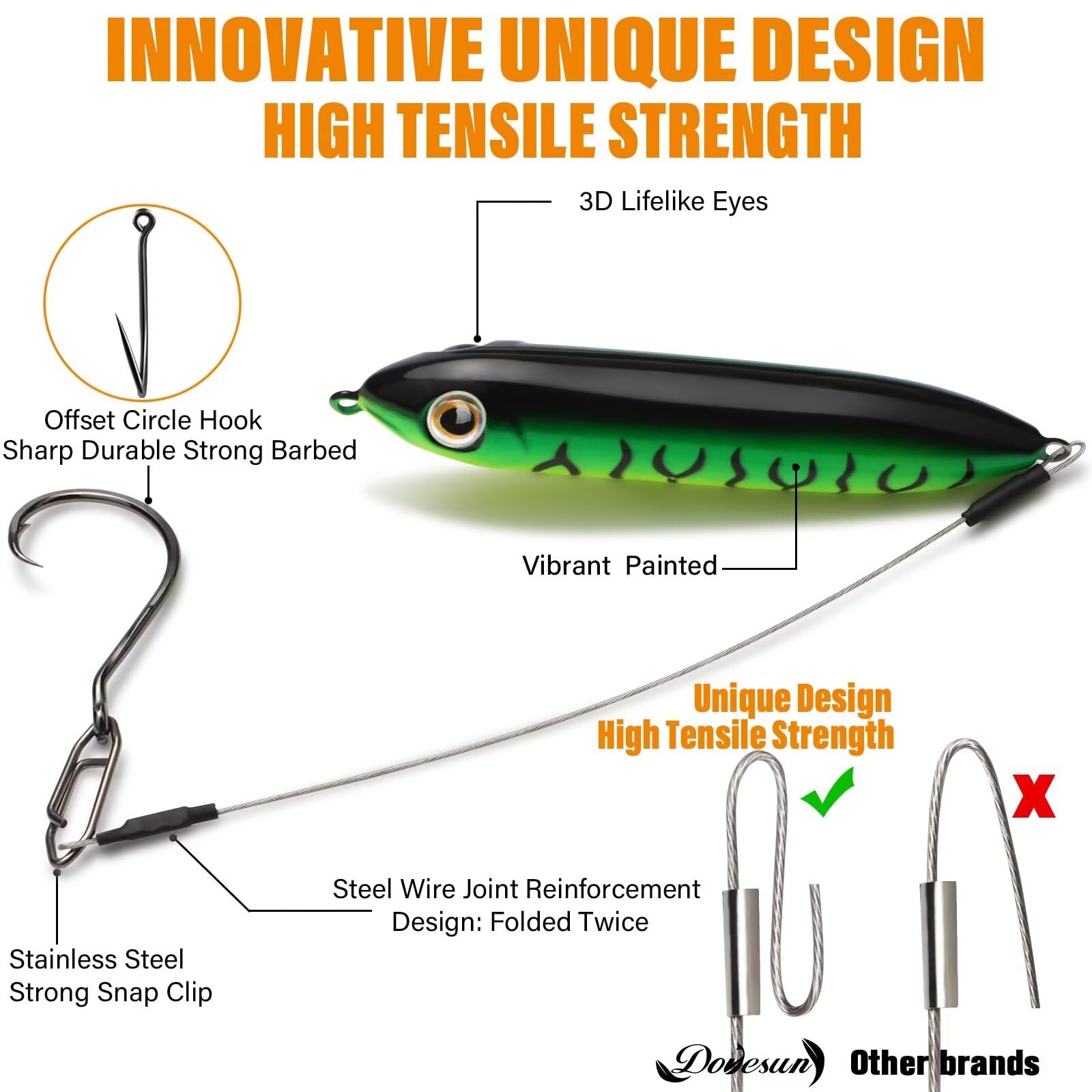 Dovesun Catfish Rigs with Rattling Line Float Santee Rig and Circle Hooks - A-6/0 Hooks * 6PCS