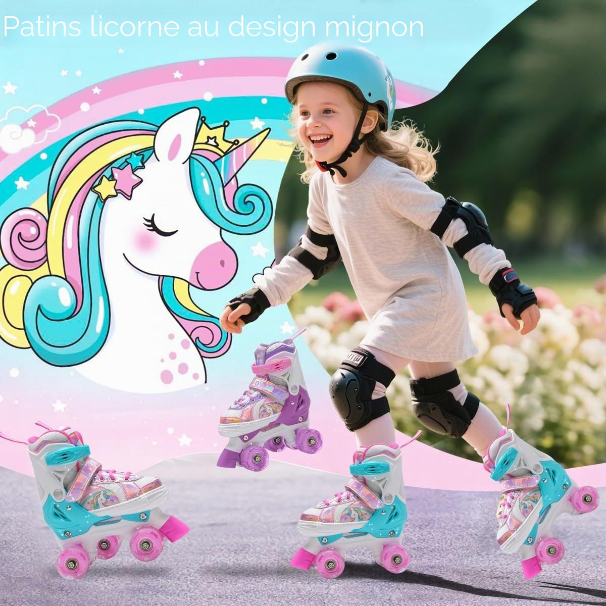 Rollers pour Enfants,Roller Enfant Fille,Roller Enfant Garcon,Patin a Roulette Réglables en 4 Tailles avec 8 Roues Clignotantes pour Garçons,Filles,Débutants