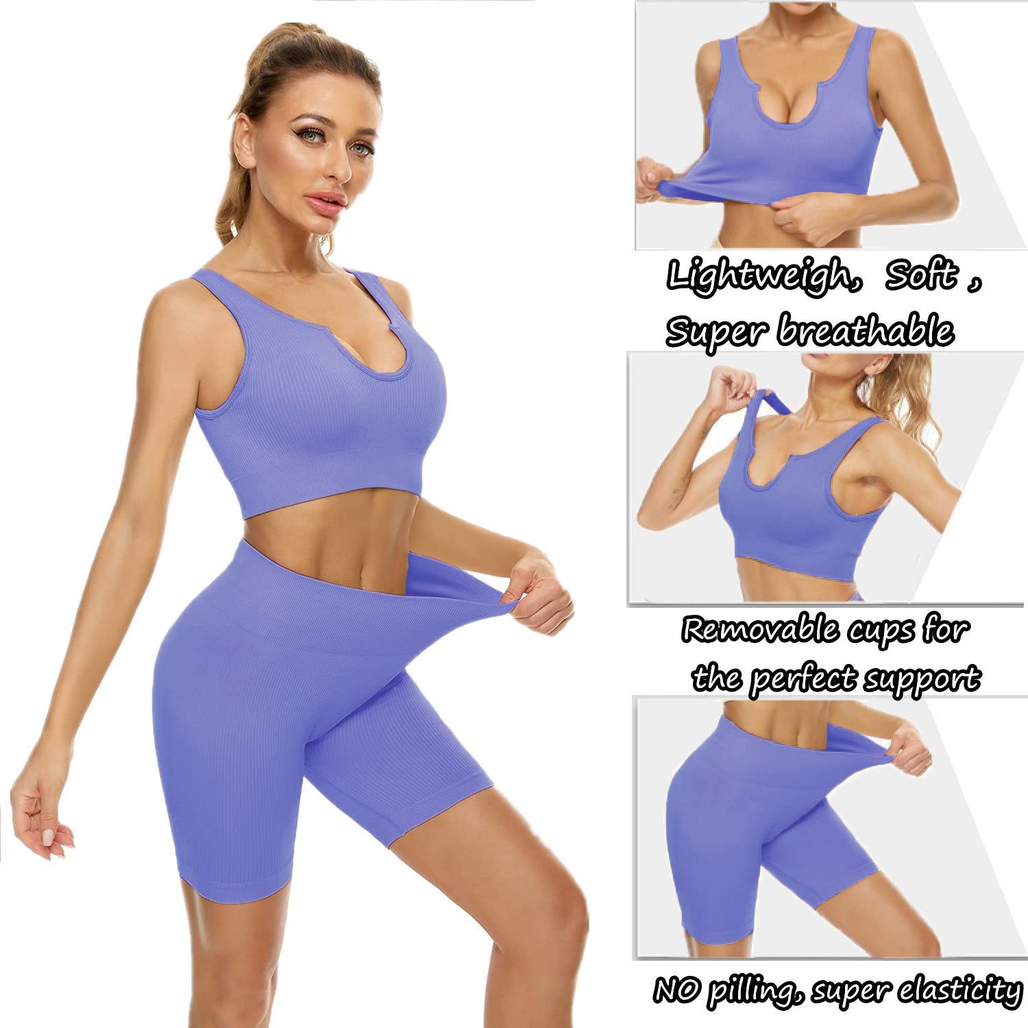 niyokki Workout Sets for Women Seamless Crop Tops Leggings Matching 2 Pieces Outfits Two Piece Yoga Workout Outfits