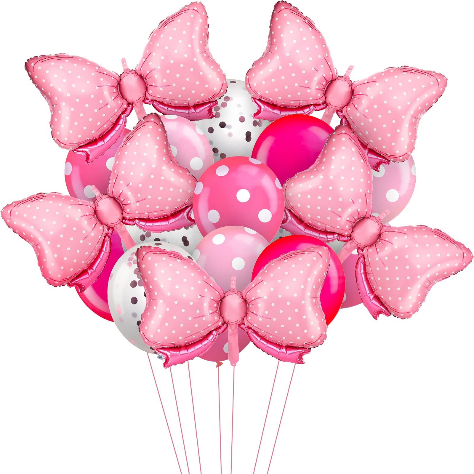 Meooeck 24 Pieces Bow Foil Balloons Jumbo Bow Balloon Polka Dots Balloons Sequined Balloons for Wedding Bridal Shower, Gender Reveal Balloons, Party Decorations (Pink, Light Pink)