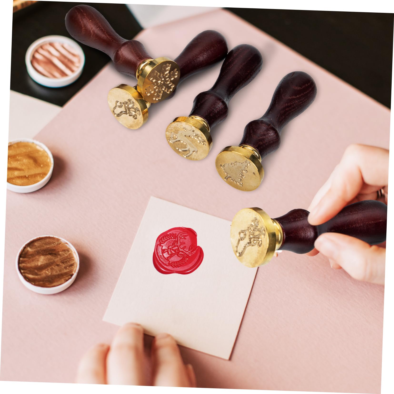 VILLCASE 5sätze Weihnachts Siegelstempel Mit Abnehmbarem Kopf Holzgriff Und Kupferkopf Teiliges Für Einladungen Und Scrapbooking Romantisches Dekorationswerkzeug