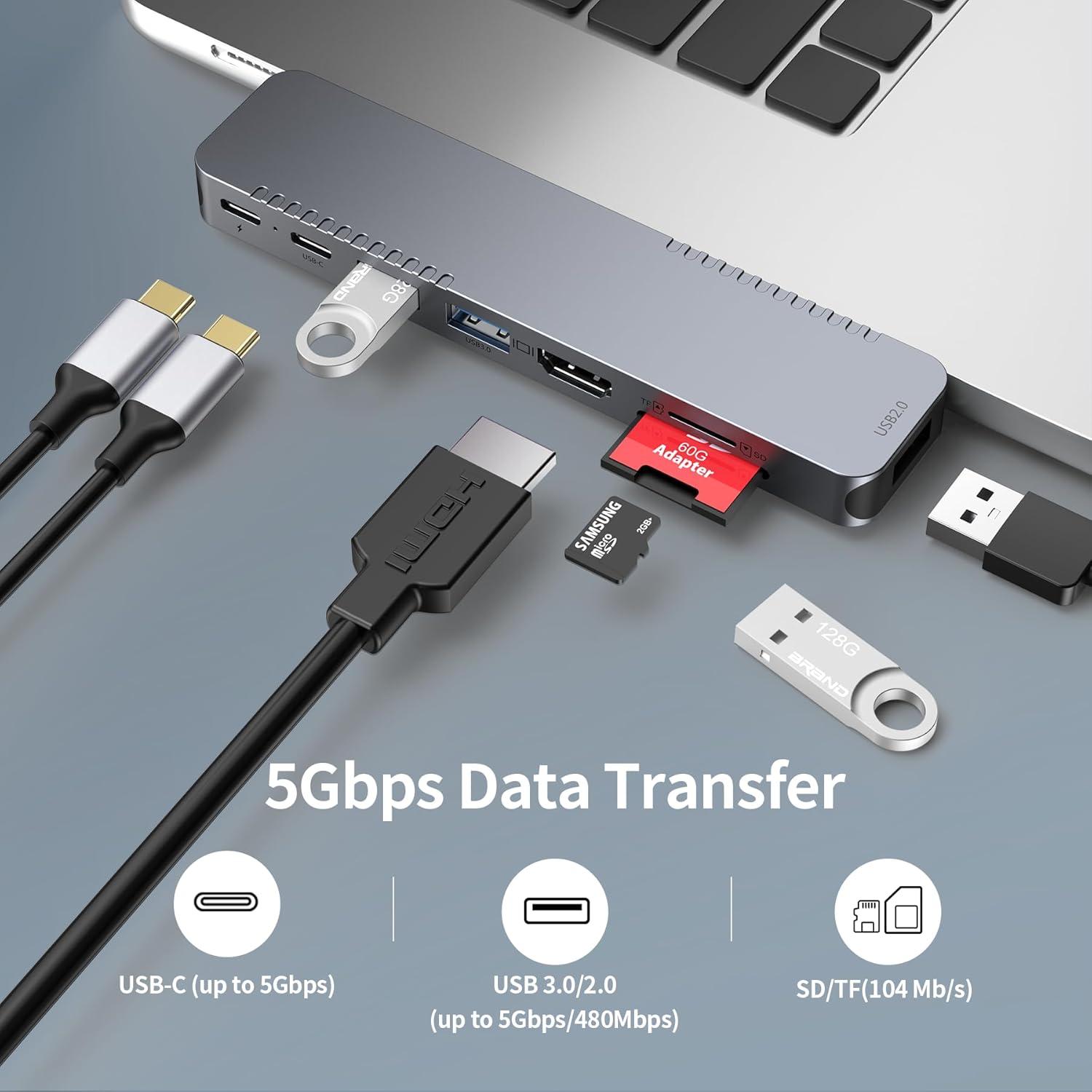 M82 USB C Hub Adapter for MacBook Pro Air Docking Station 8-in-2 for Mac Book Accessories Dongle 4K@30Hz HDMI, Thunderbolt 4/3, USB 3.0, SD/TF, USBC Dock Multiport Adapter for Mac M5 M4 M3 M2 M1 - Image 8
