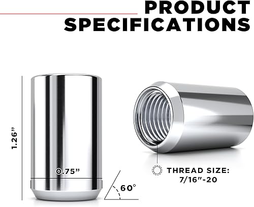 Miniatura 2 de White Knight 2802-4 Tuerca de llanta de bellota cromada 7/16"-20 con llave, paquete de 4