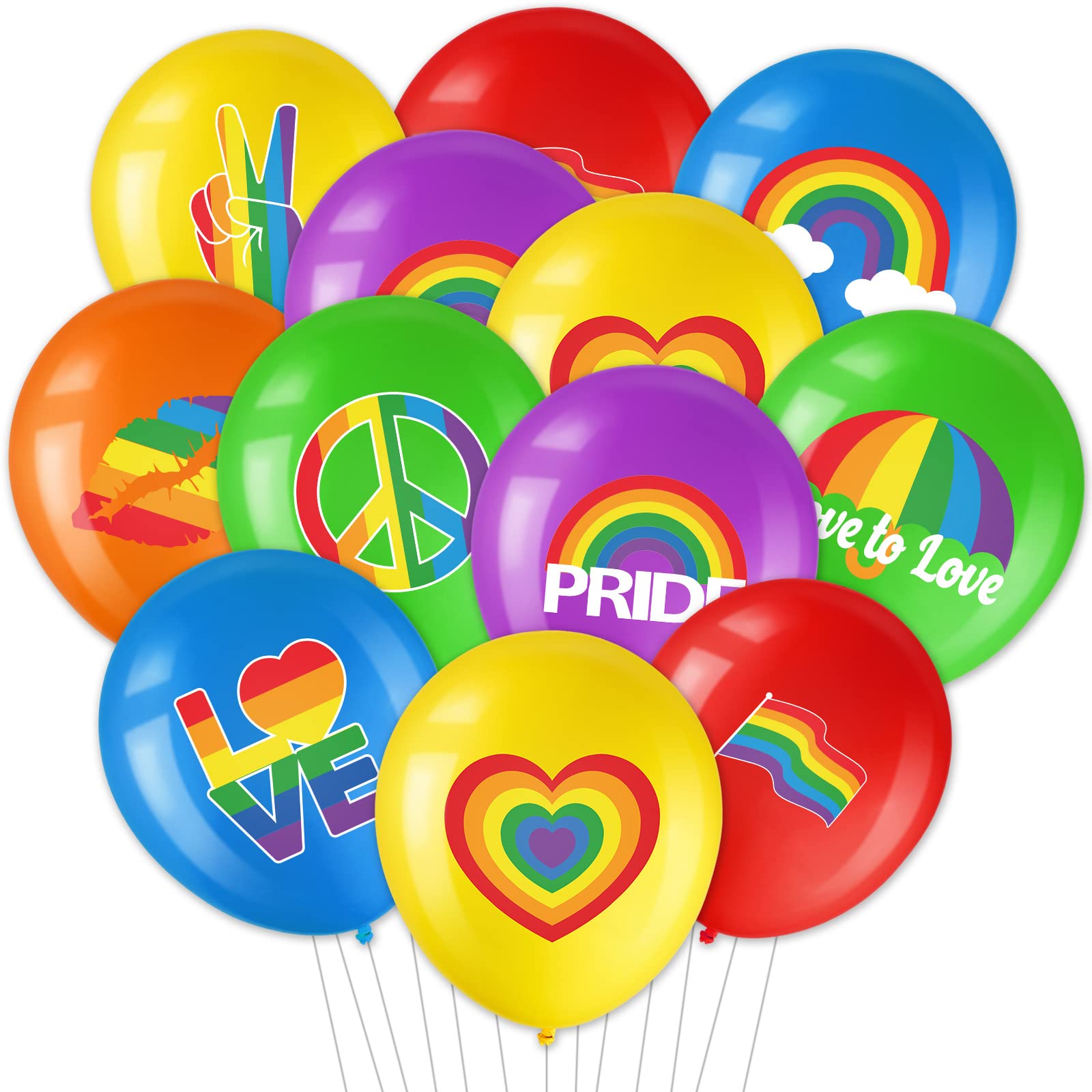 Capoda 36 Pcs Gay Pride Month Decorations 12 Inch Pride Rainbow Latex Balloons Love Is Love Party Balloons for Lgbtq Parade Rainbow Birthday Party