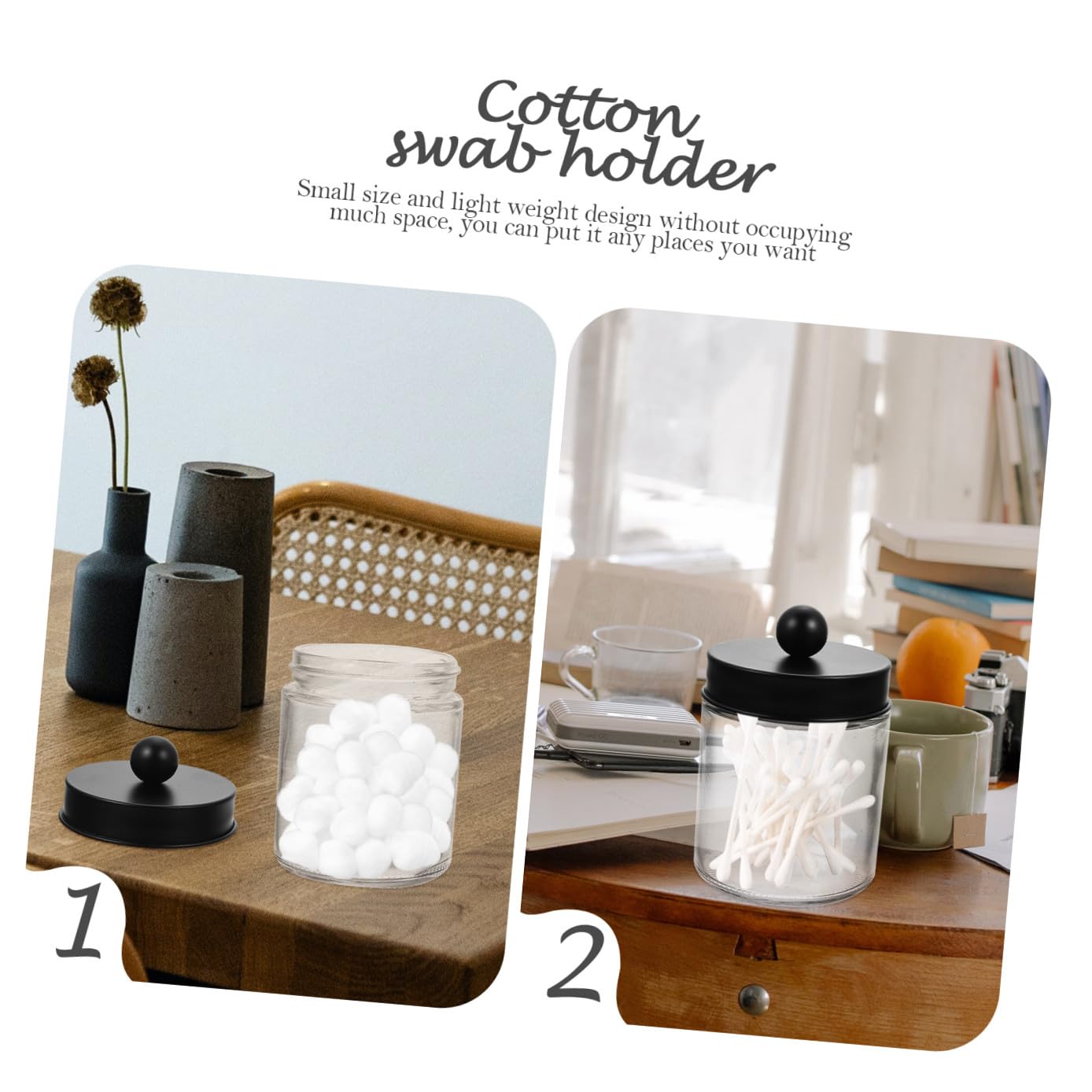 VALICLUD 3 Stück pack Runde Glas Vorratsgläser mit Edelstahl Deckel Transparenter Wattepad Spender und Wattestäbchenglas für Badezimmer Organizer mit Glatten Kanten
