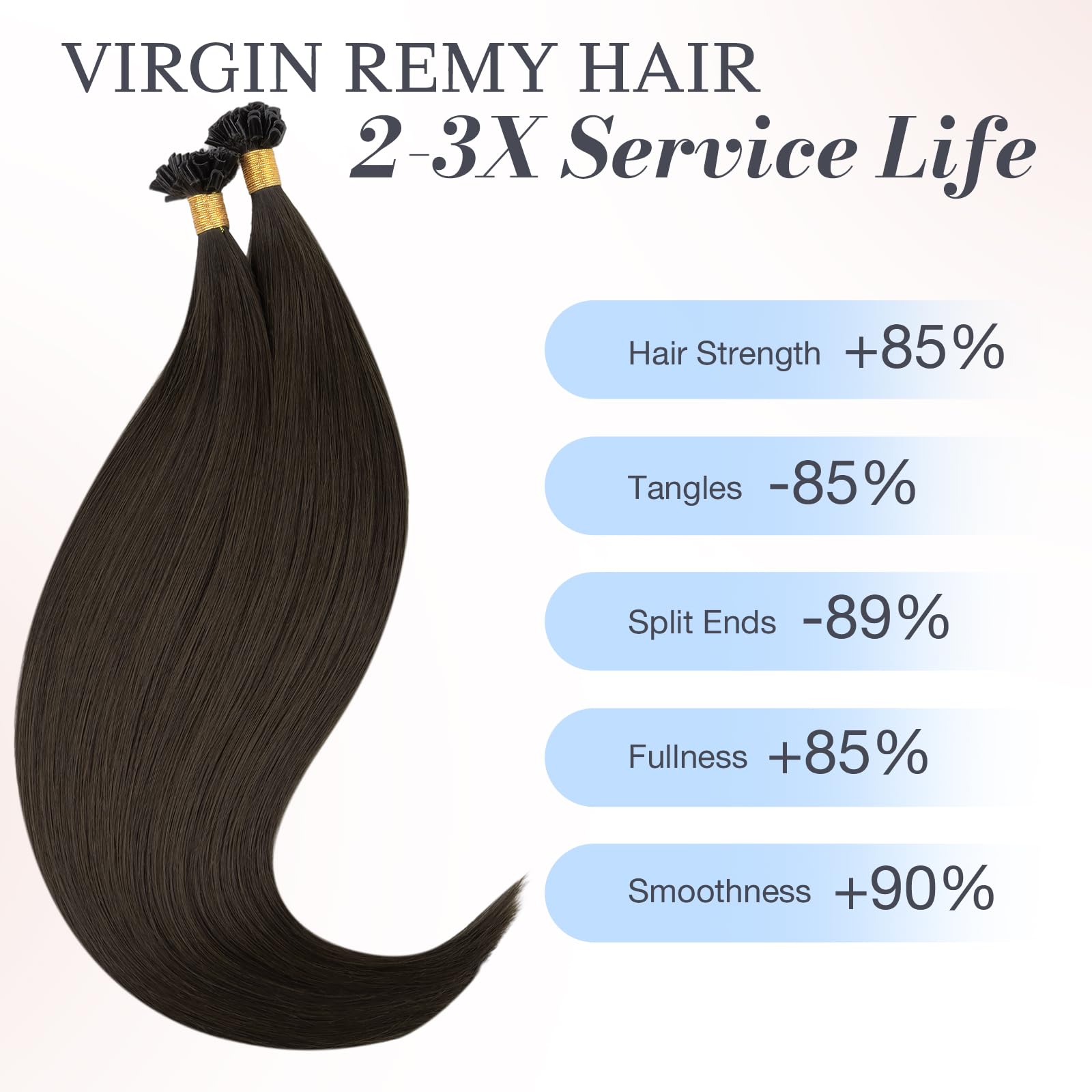 DOORES U Tip Hair Extensions Real Human Hair, Light Dark Brown 22 Inch 50g 50s, Natural Remy U Tip Ring Hair Extensions Cold Fusion - Image 4