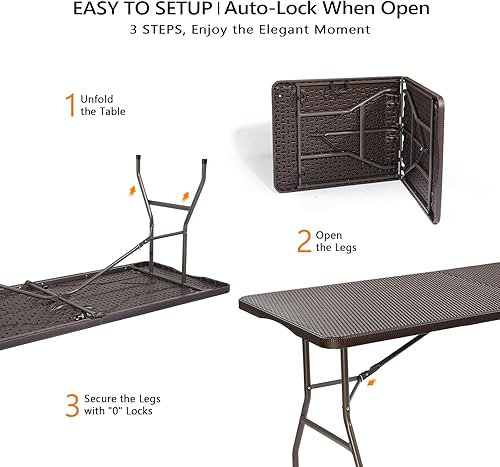 Miniatura 8 de VINGLI Mesa plegable de plástico de 6 pies, mesa larga portátil para uso en interiores y exteriores, rectangular con asa de transporte, mesa de