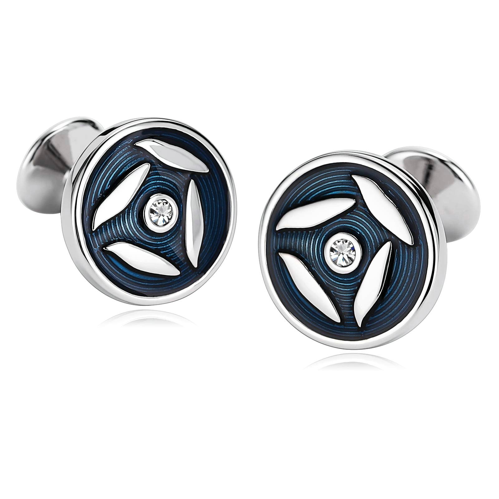 Aokarry Cufflinks-Men's Stainless Steel Leaf Round Cuff Links