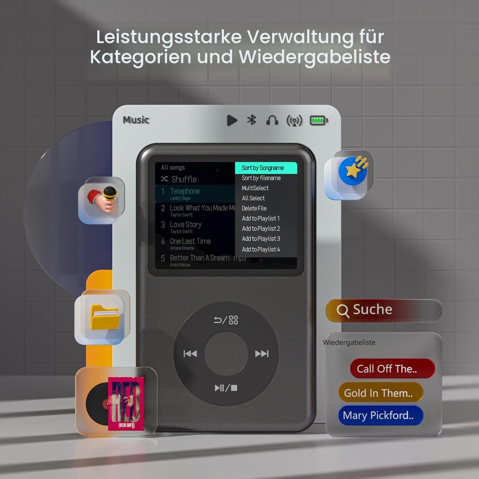 Innioasis Y1 64GB MP3 Player - Zeitlose Klasse: Touch Wheel-Steuerung, Bluetooth, Video-Player, Hörbücher, FM-Radio, Kinder Musikplayer（schwarz）