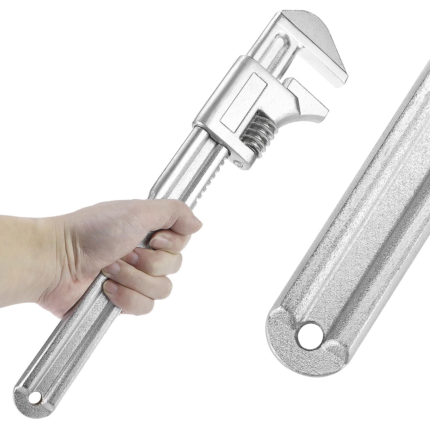 QWORK Clé à molette 38,1 cm – Outil chromé réglable pour plomberie, tuyau, maison, réparation automobile