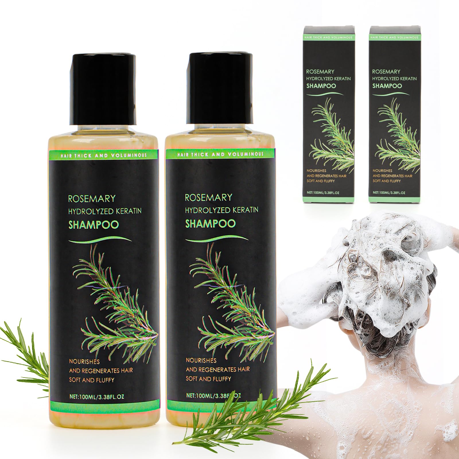 Champú de Romero Orgánico para el Crecimiento del Cabello, Champú Natural de Queratina Fortalece Cabello Fino