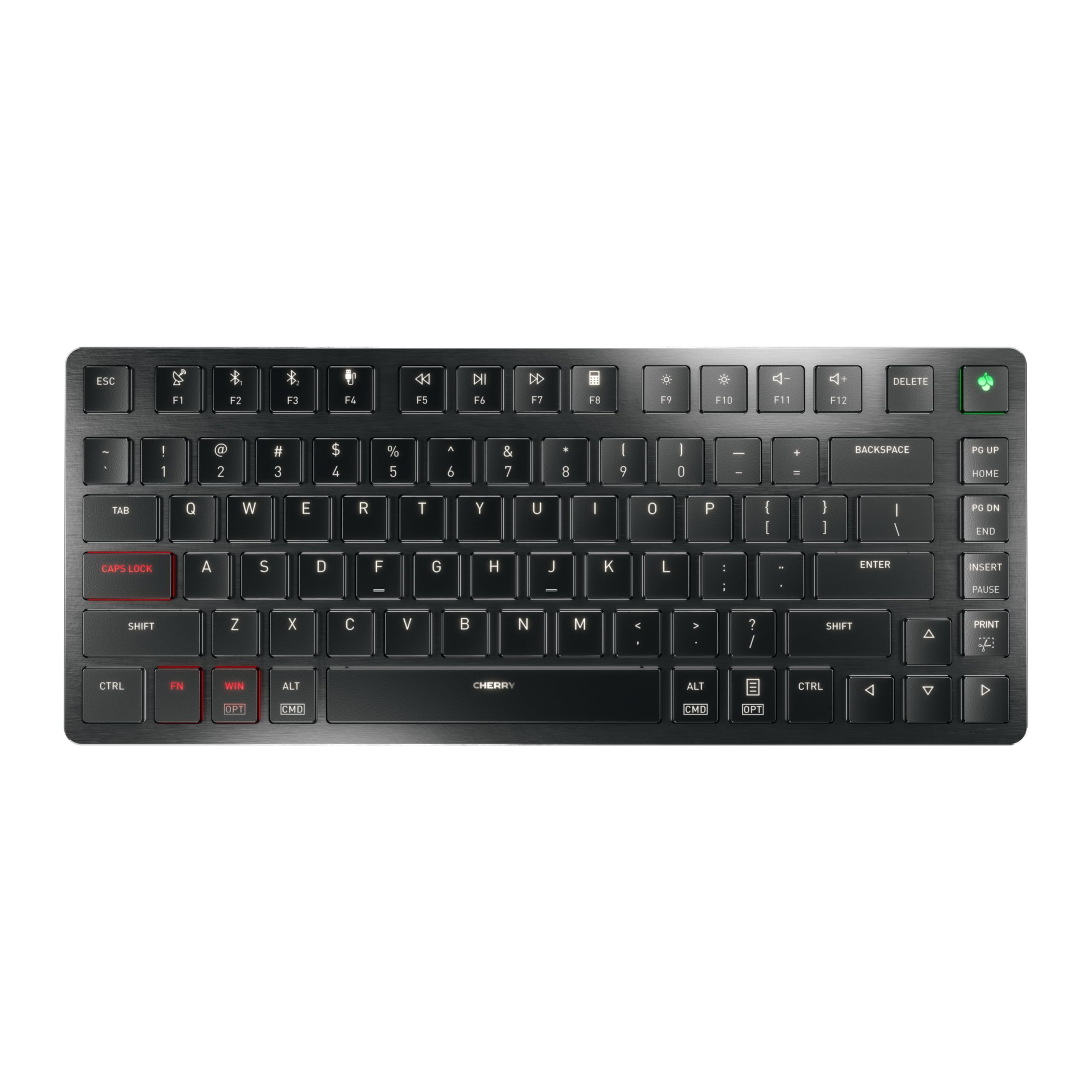 CHERRY KW X ULP 2.0 MINI, Ultra Flache Mechanische Kompakt-Tastatur, US-Layout (QWERTY), Für Windows & Mac, Multi-Device-Funktion Für Bis Zu 4 Geräte, Schwarz