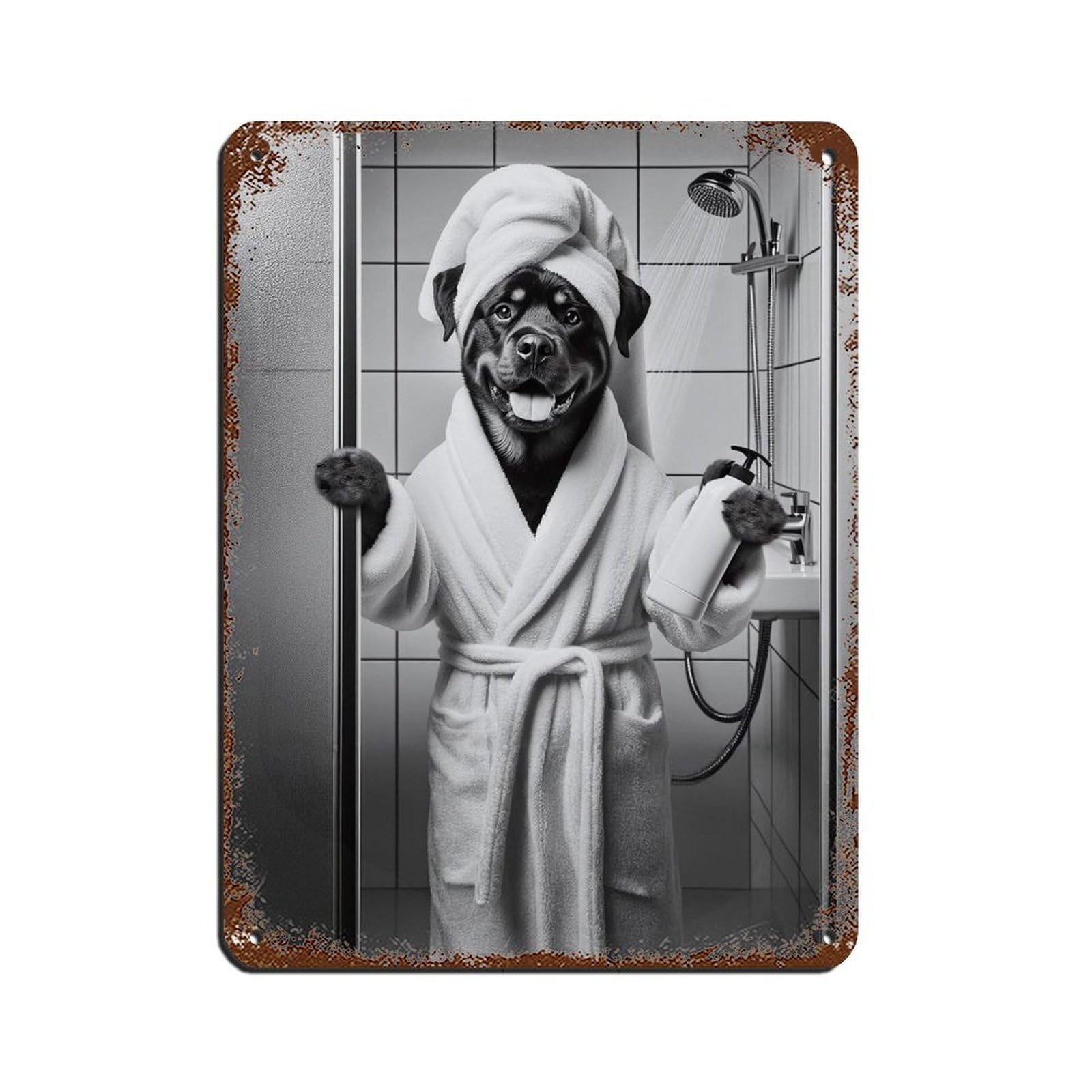 Lxwnze 30L X 40W Cm Rottweiler Bathroom Art Poster Tin Sign Vintage Metal Pub Club Cafe Bar Home Wall Art Decoration Poster Retro 12X16inch(30X40cm)