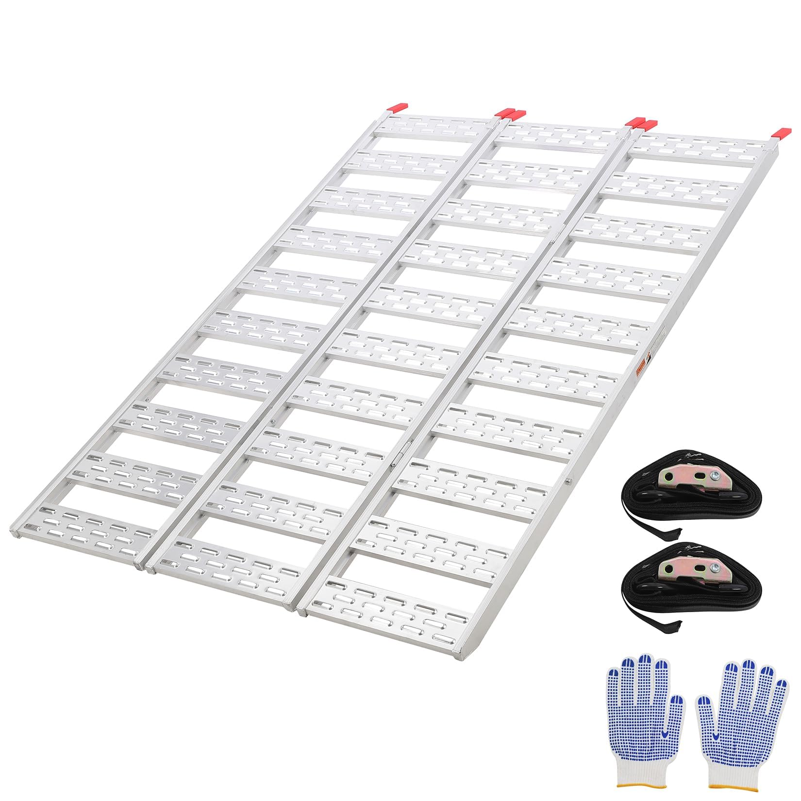 Garvee Rampe de Chargement tri-Pliable en Aluminium, Antidérapante et résistante à la Rouille, Capacité 680kg, avec Sangles de sécurité, pour Moto, Quad, UTV, Camion, remorque, Voiture, 193x127cm
