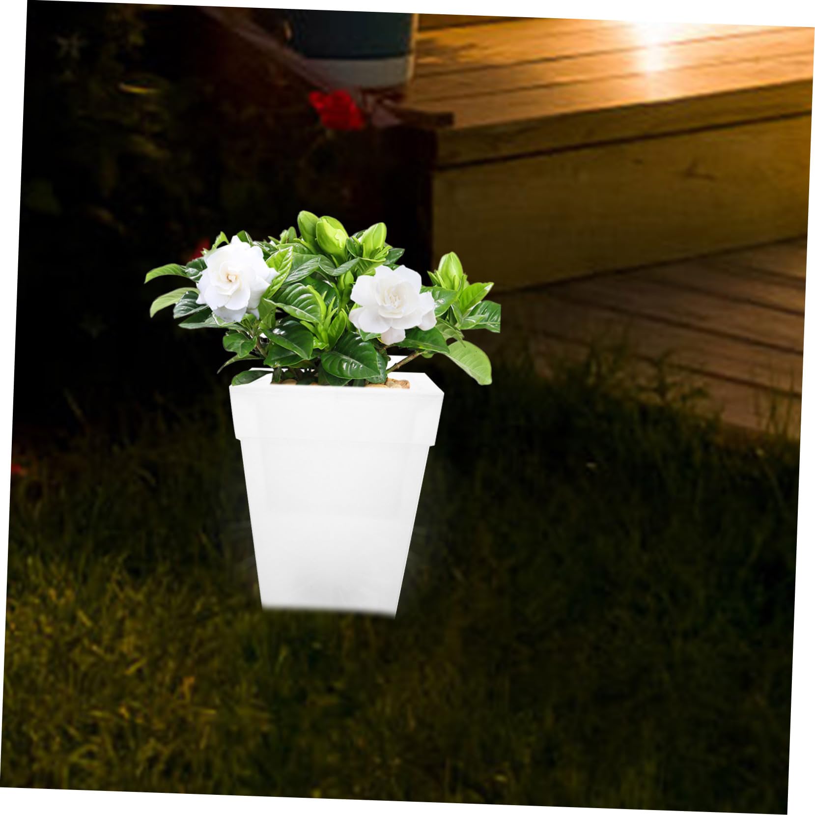 Vaso da Fiori Solare Quadrato Luminoso con Luce LED Bianco per Giardino Esterno Fioriera Decorativa Ecologica e Risparmio Energetico Facile da Pulire e Resistente per Patio e