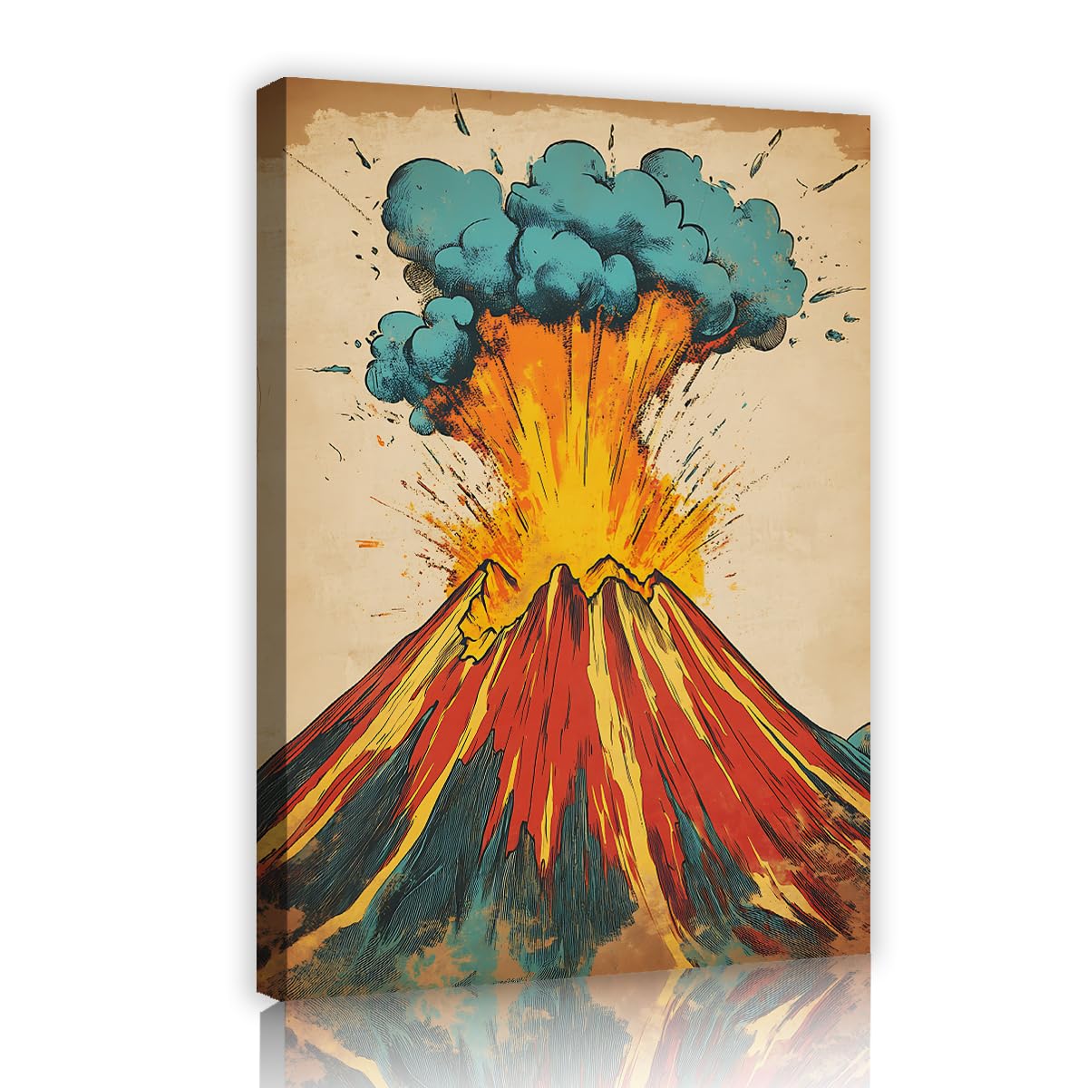 YUNART Wall Art for Living Room Volcanic Canvas Art Volcano Erupting Hot Lava and Gases Into the Atmosphere Framed Wall Art Picture 25x38cm Innerframe