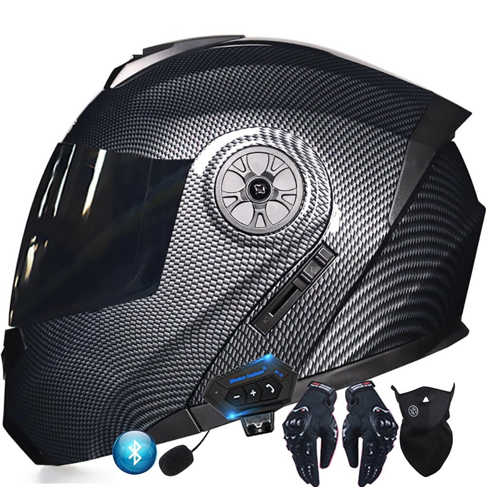 Casco Moto Integrato Bluetooth Modulare Flip Full Face Apribile con Doppia Visiera Caschi Speaker Integrato Microfono per Risposta Automatica Donna o Uomo Certificazione ECE